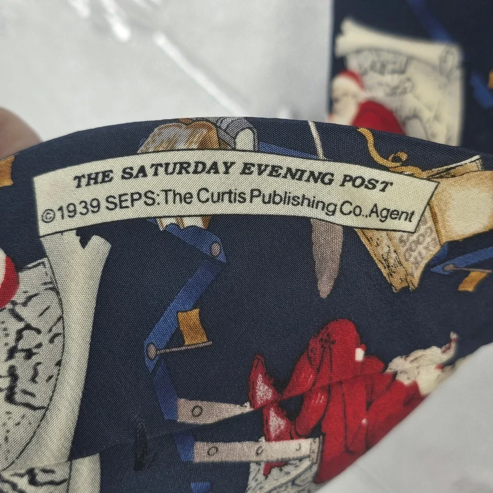 Saturday Evening Post Tie Mens OS Santa Claus Navy Silk Holiday Christmas EUC